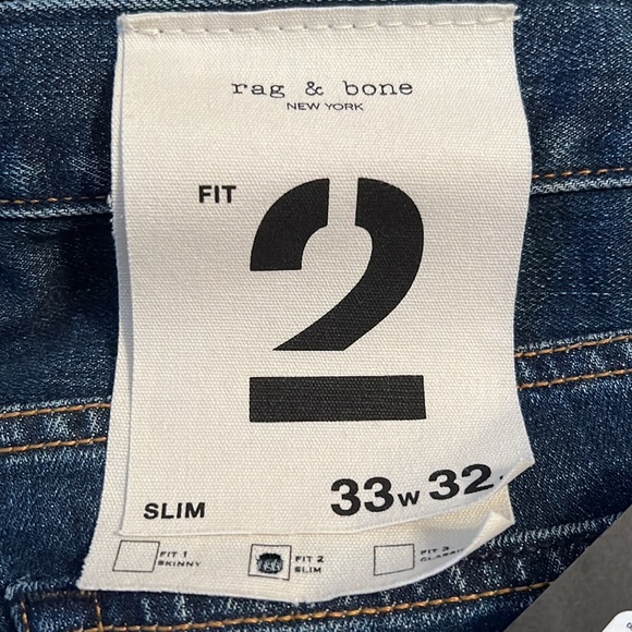 Rag & Bone Fit 2 - Beldon Slim Fit Dark Indigo Authentic Stretch Jean 33x32 - Picture 4 of 9